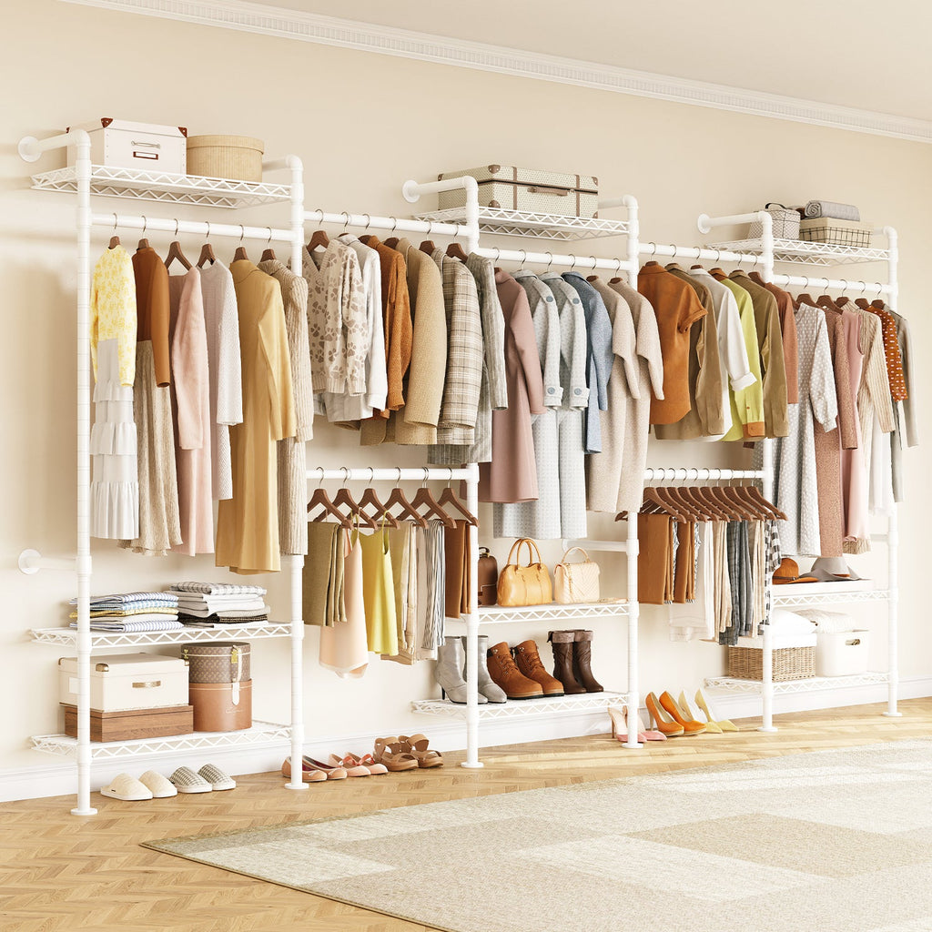 Wall Mounted Closet System with 4 Rods and 9 Shelves