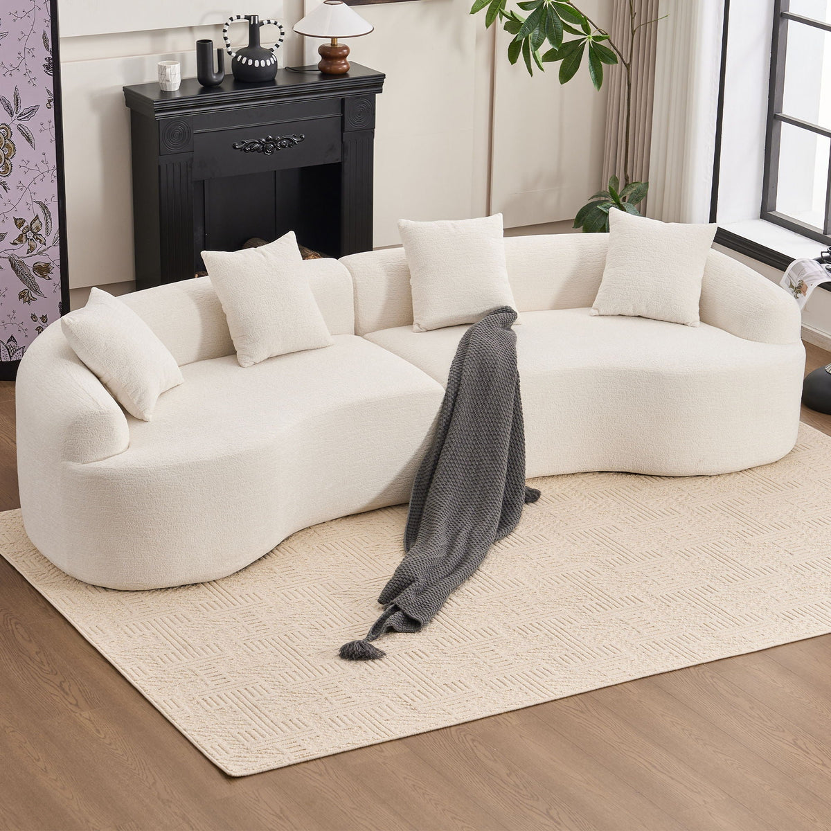 4-Seater Sleeper Sectional Sofa with 4 Pillows