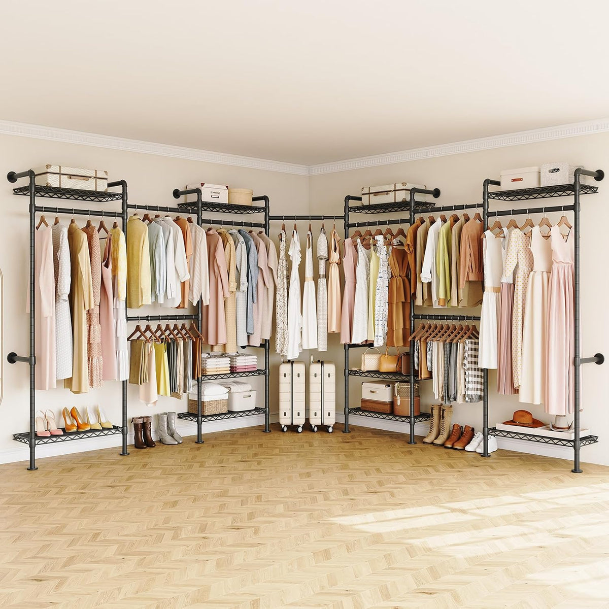 Wall-Mounted Heavy-Duty Closet System, 9 Rods