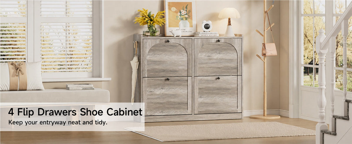Narrow Shoe Cabinet with 4 Flip Drawers, 16-24 Pairs