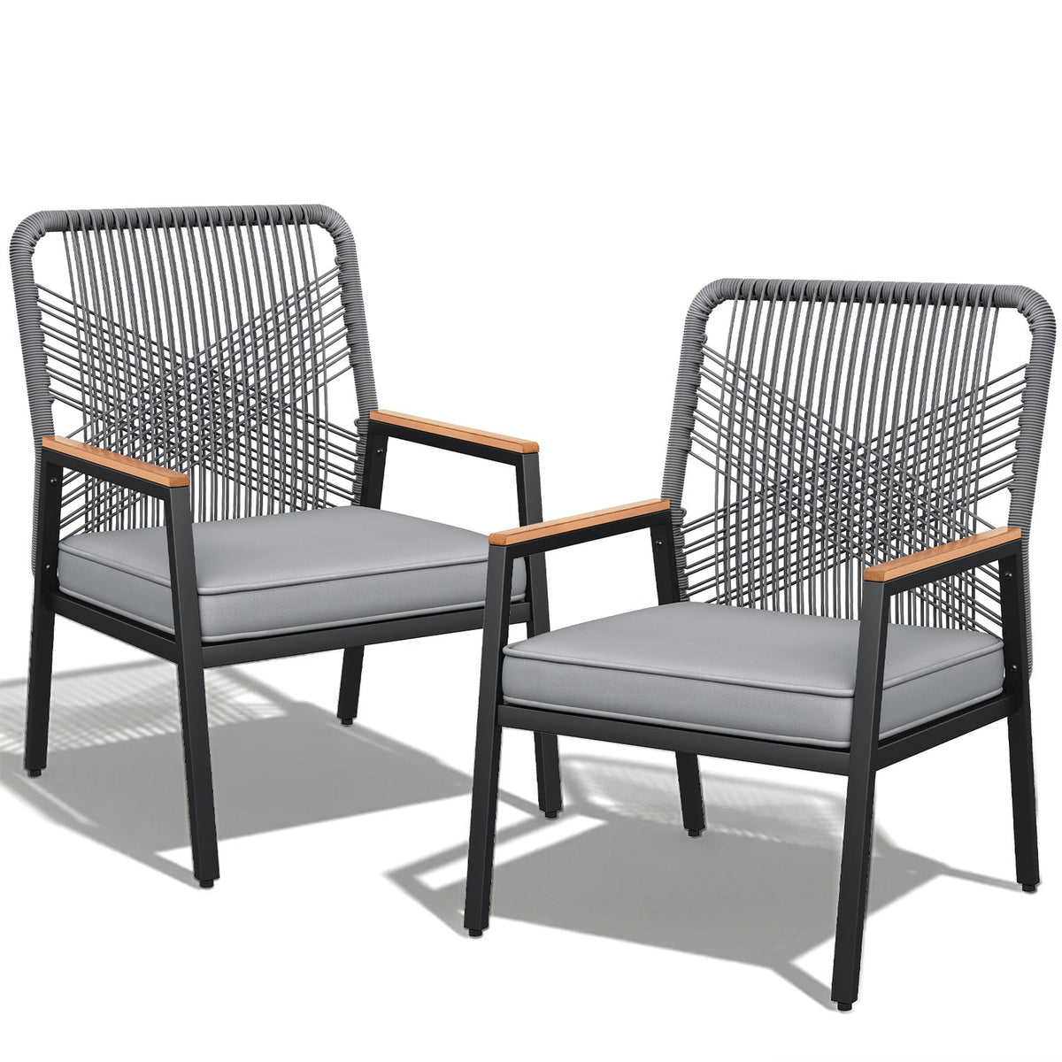 Outdoor PE Rattan Patio Chairs with Cushions, Set of 2-8