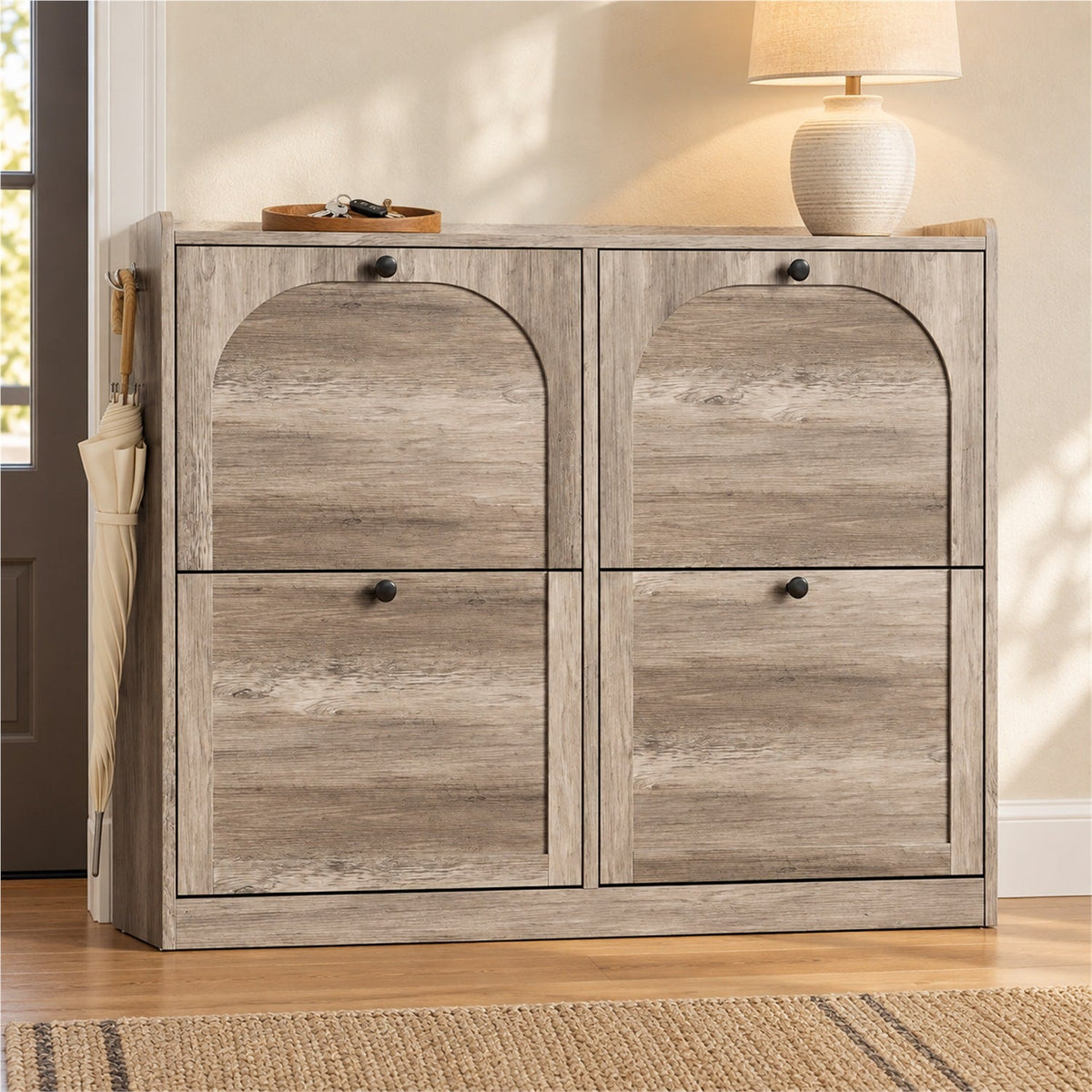 Narrow Shoe Cabinet with 4 Flip Drawers, 16-24 Pairs