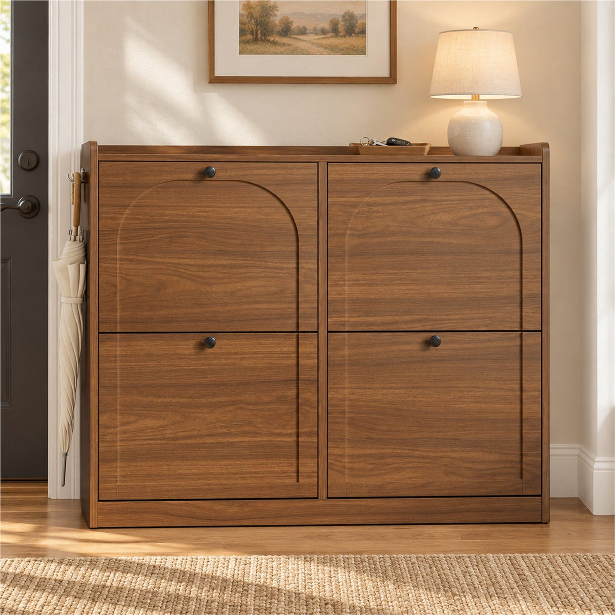 Narrow Shoe Cabinet with 4 Flip Drawers, 16-24 Pairs