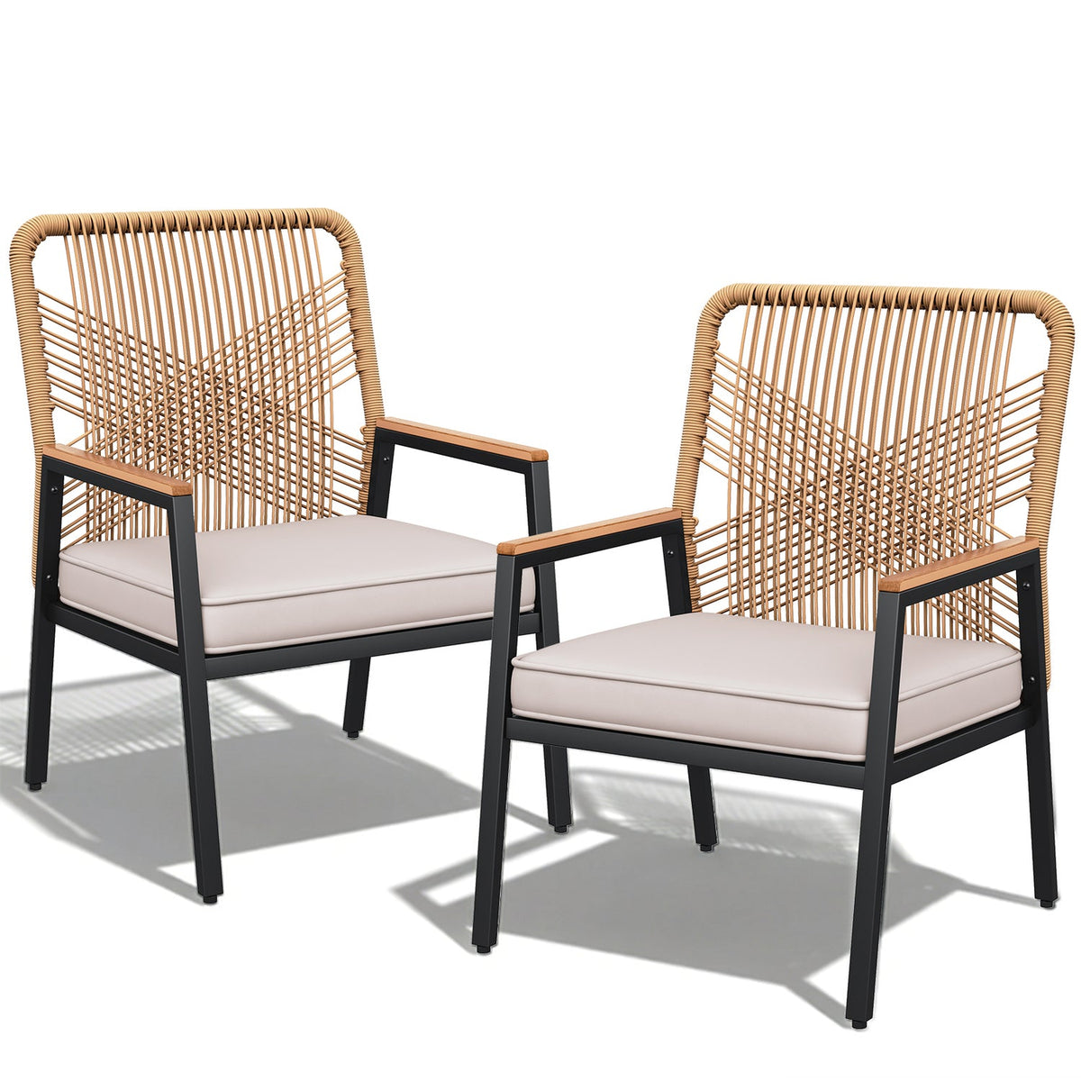 Outdoor PE Rattan Patio Chairs with Cushions, Set of 2-8