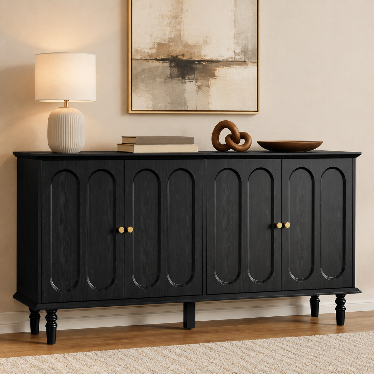 63 Inch Buffet Cabinet with Arched Doors