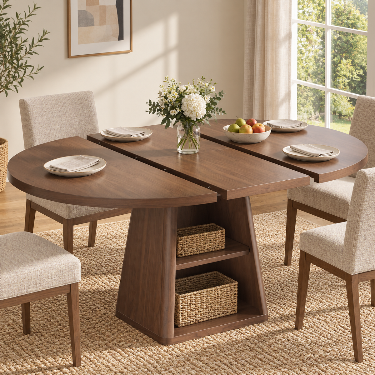 43-59 Inch Extendable Oval Dining Table with Storage