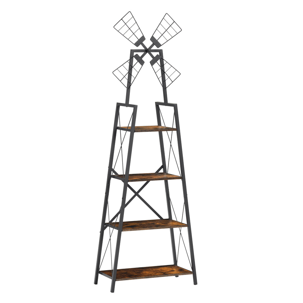 4-Tier Narrow Bookshelf, Rustic Brown and Black
