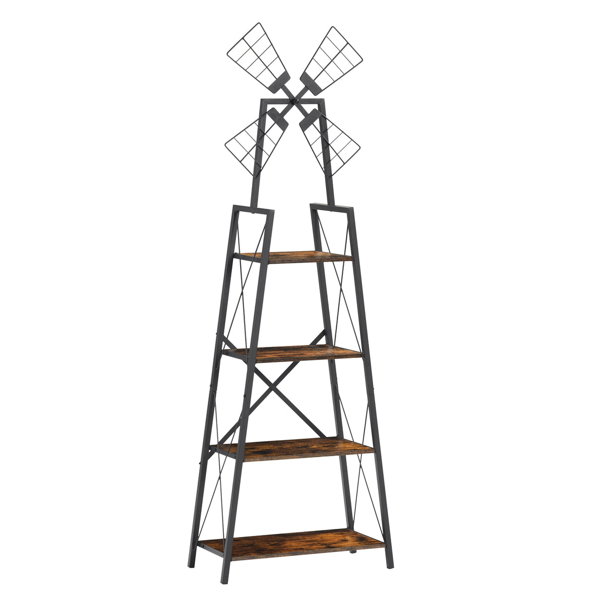 4-Tier Narrow Bookshelf, Rustic Brown and Black