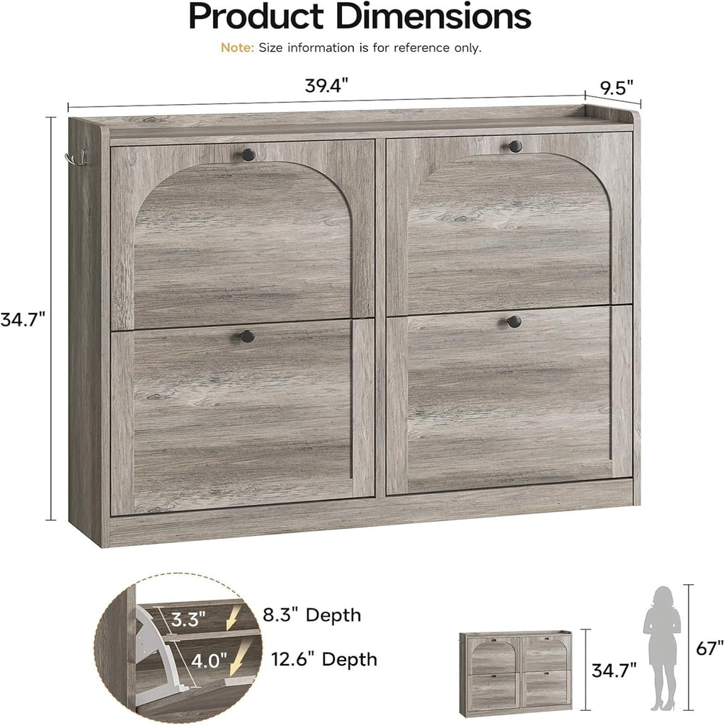 Narrow Shoe Cabinet with 4 Flip Drawers, 16-24 Pairs