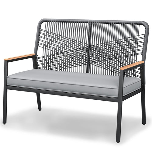 2-Person Outdoor Rattan Patio Bench with Cushion