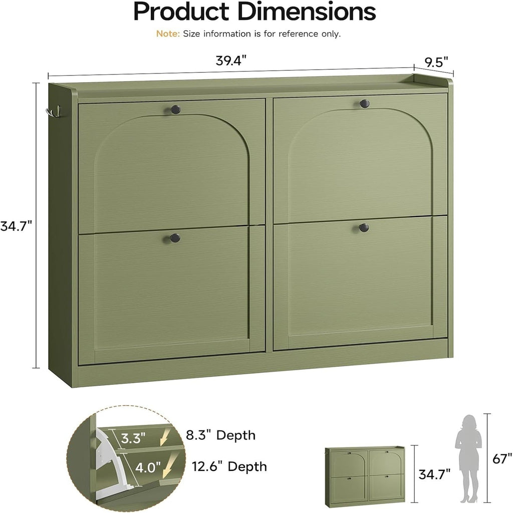 Narrow Shoe Cabinet with 4 Flip Drawers, 16-24 Pairs