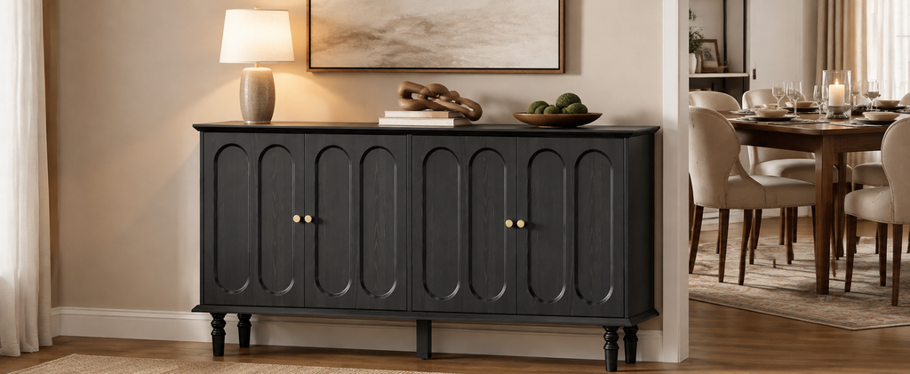 63 Inch Buffet Cabinet with Arched Doors