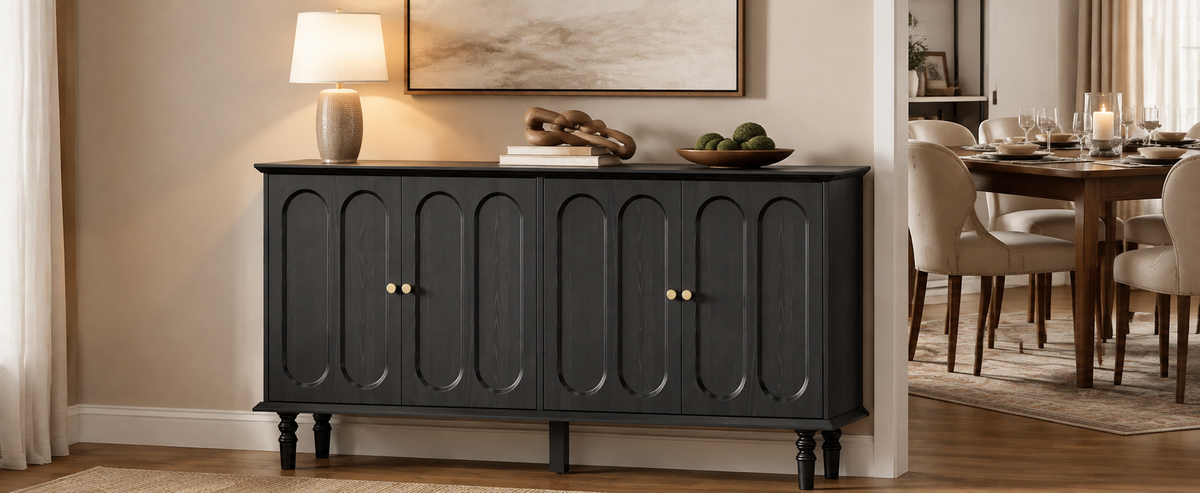 63 Inch Buffet Cabinet with Arched Doors