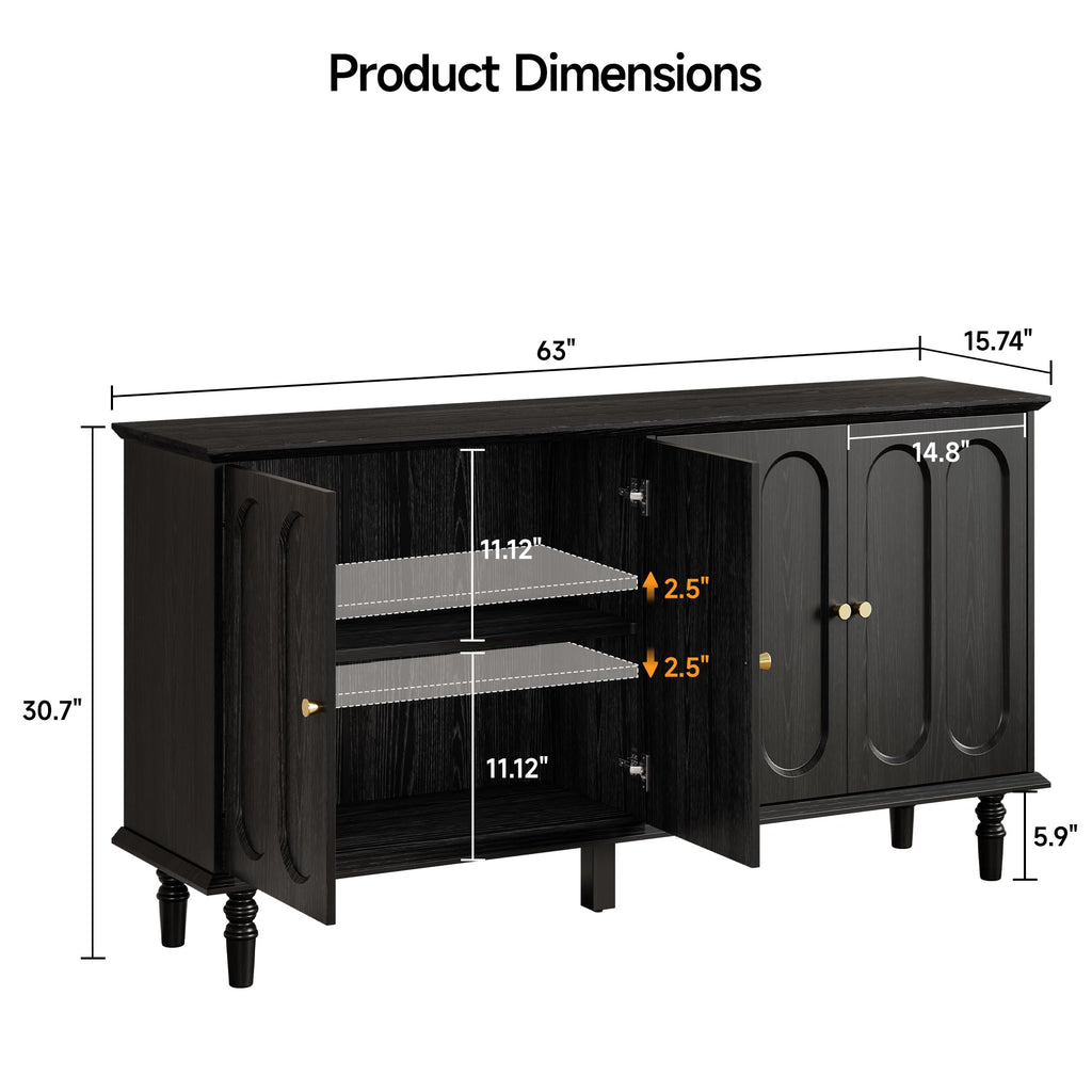 63 Inch Buffet Cabinet with Arched Doors