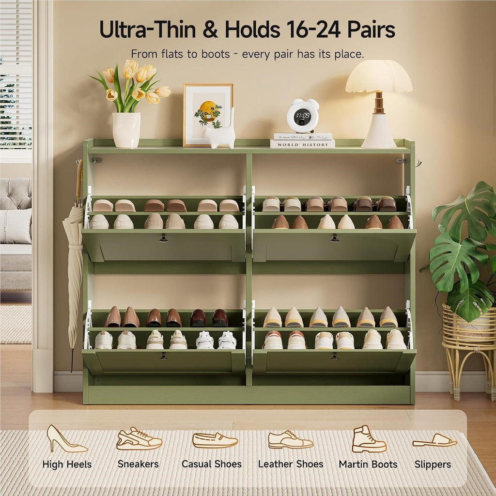 Narrow Shoe Cabinet with 4 Flip Drawers, 16-24 Pairs