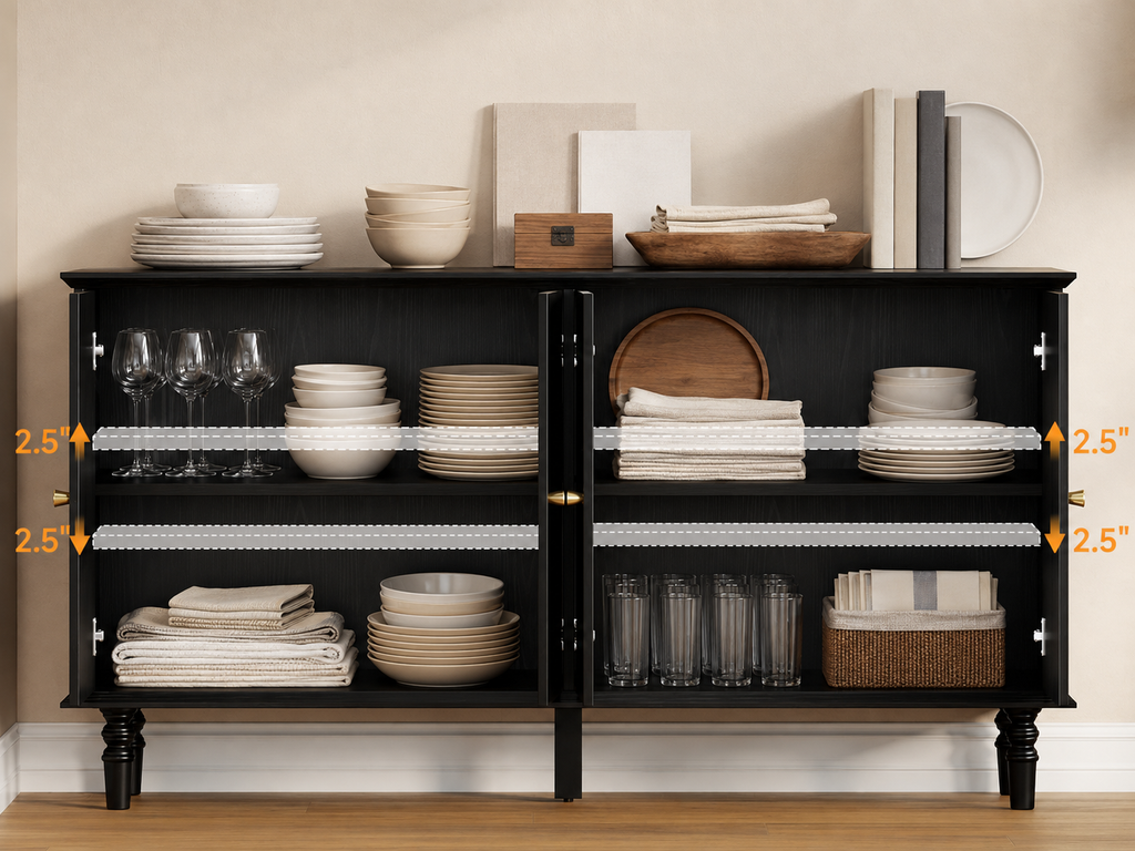 63 Inch Buffet Cabinet with Arched Doors
