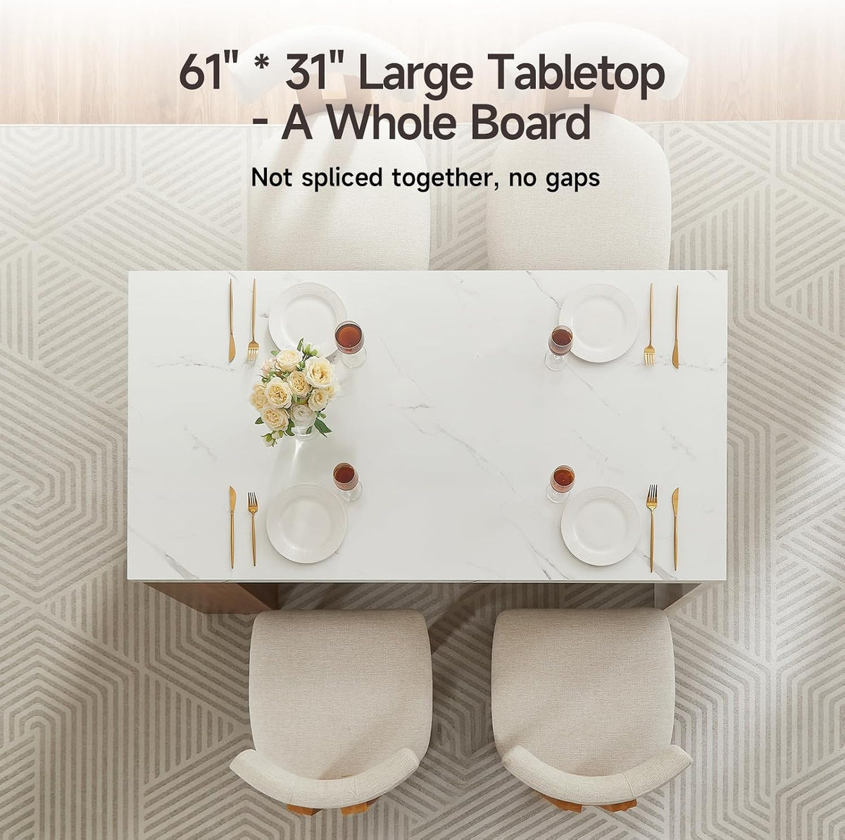 Kitchen Island Table with Faux Marble Top and LED Lights