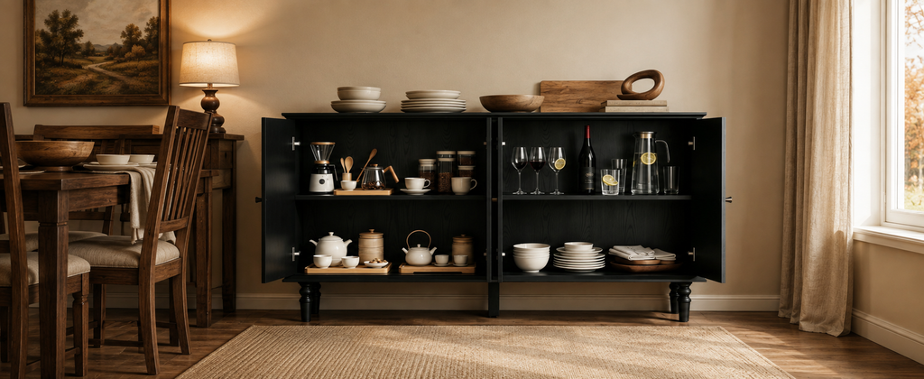 63 Inch Buffet Cabinet with Arched Doors