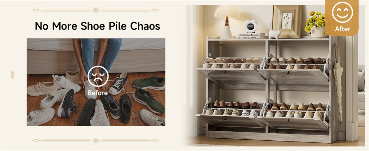 Narrow Shoe Cabinet with 4 Flip Drawers, 16-24 Pairs