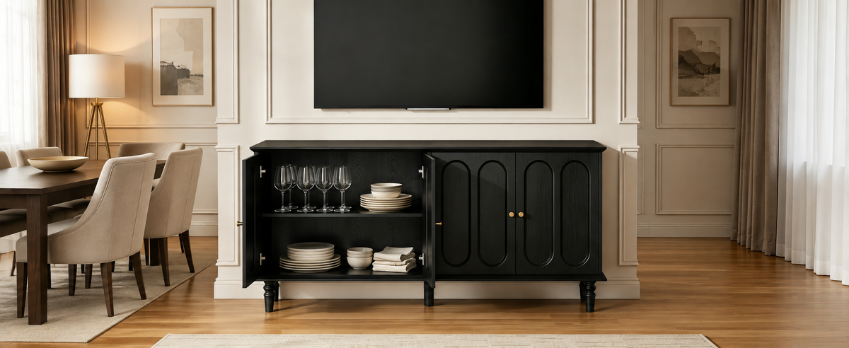 63 Inch Buffet Cabinet with Arched Doors