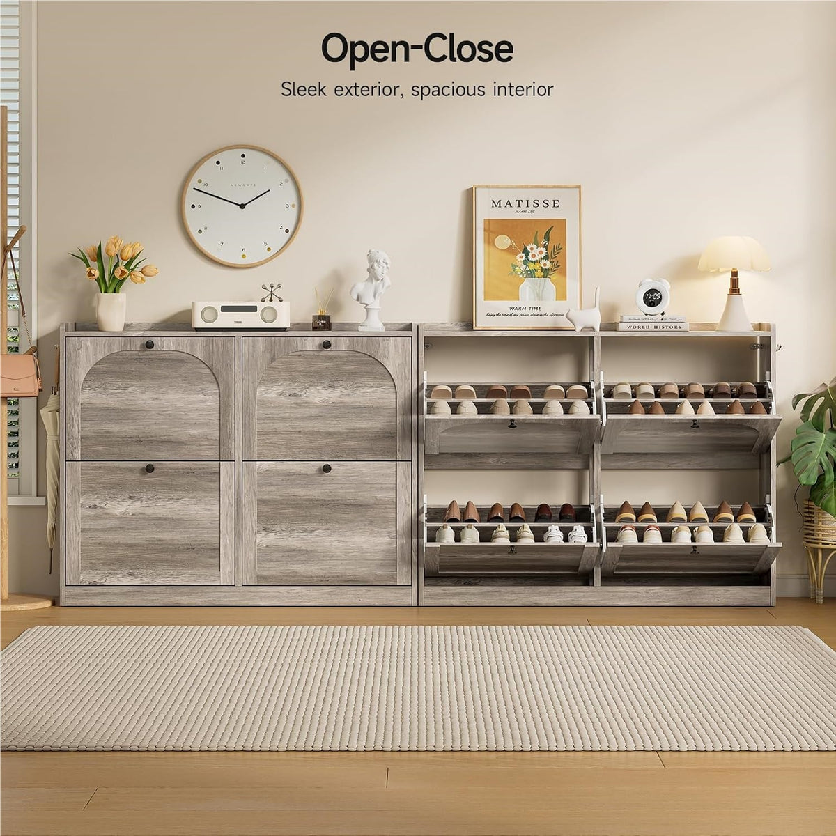 Narrow Shoe Cabinet with 4 Flip Drawers, 16-24 Pairs