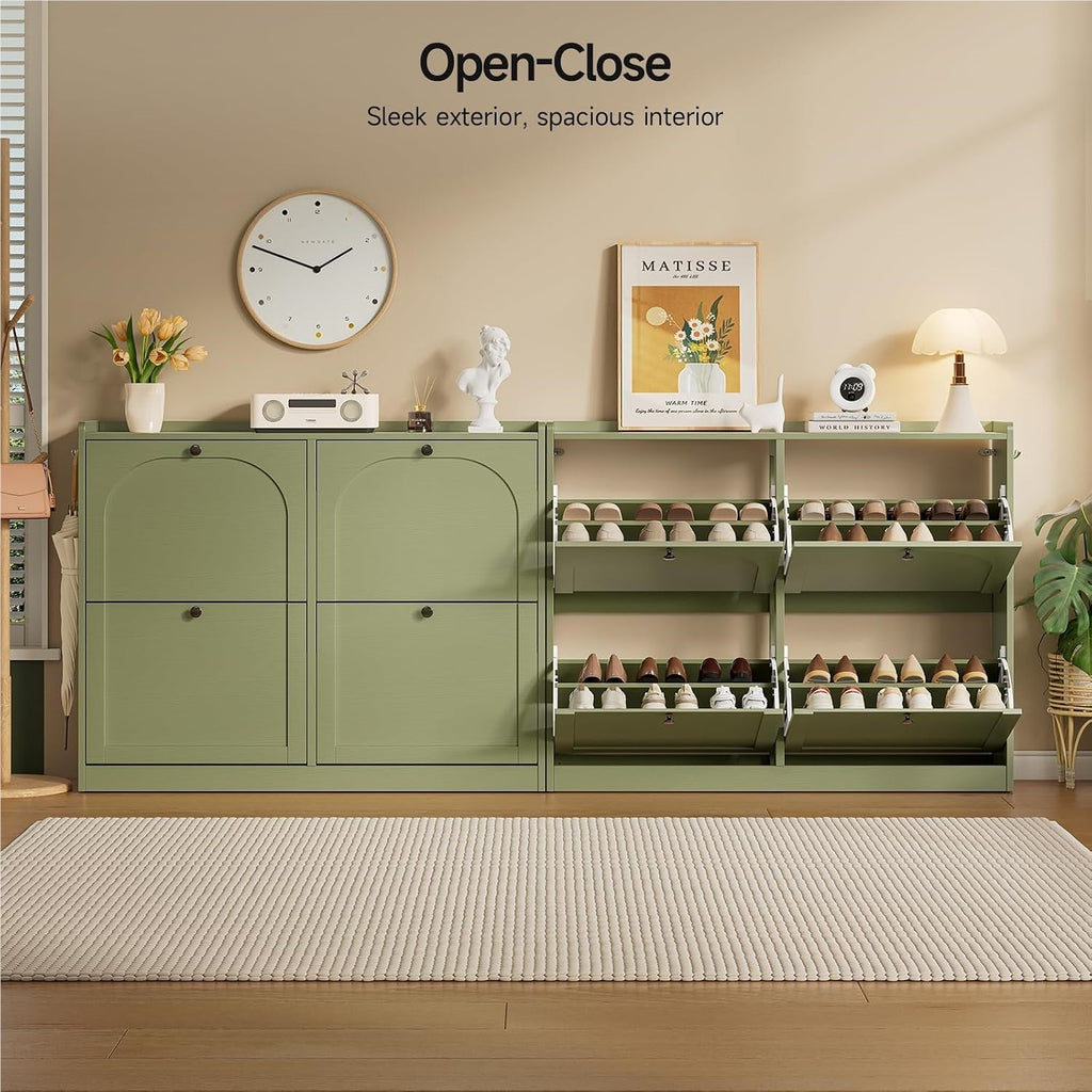 Narrow Shoe Cabinet with 4 Flip Drawers, 16-24 Pairs