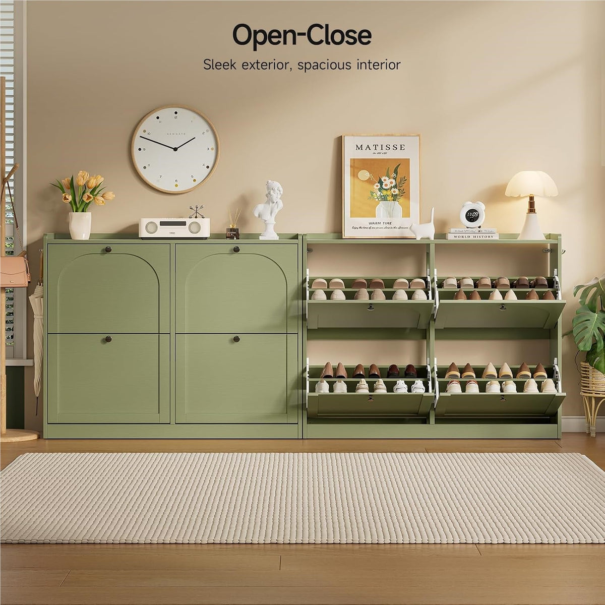 Narrow Shoe Cabinet with 4 Flip Drawers, 16-24 Pairs