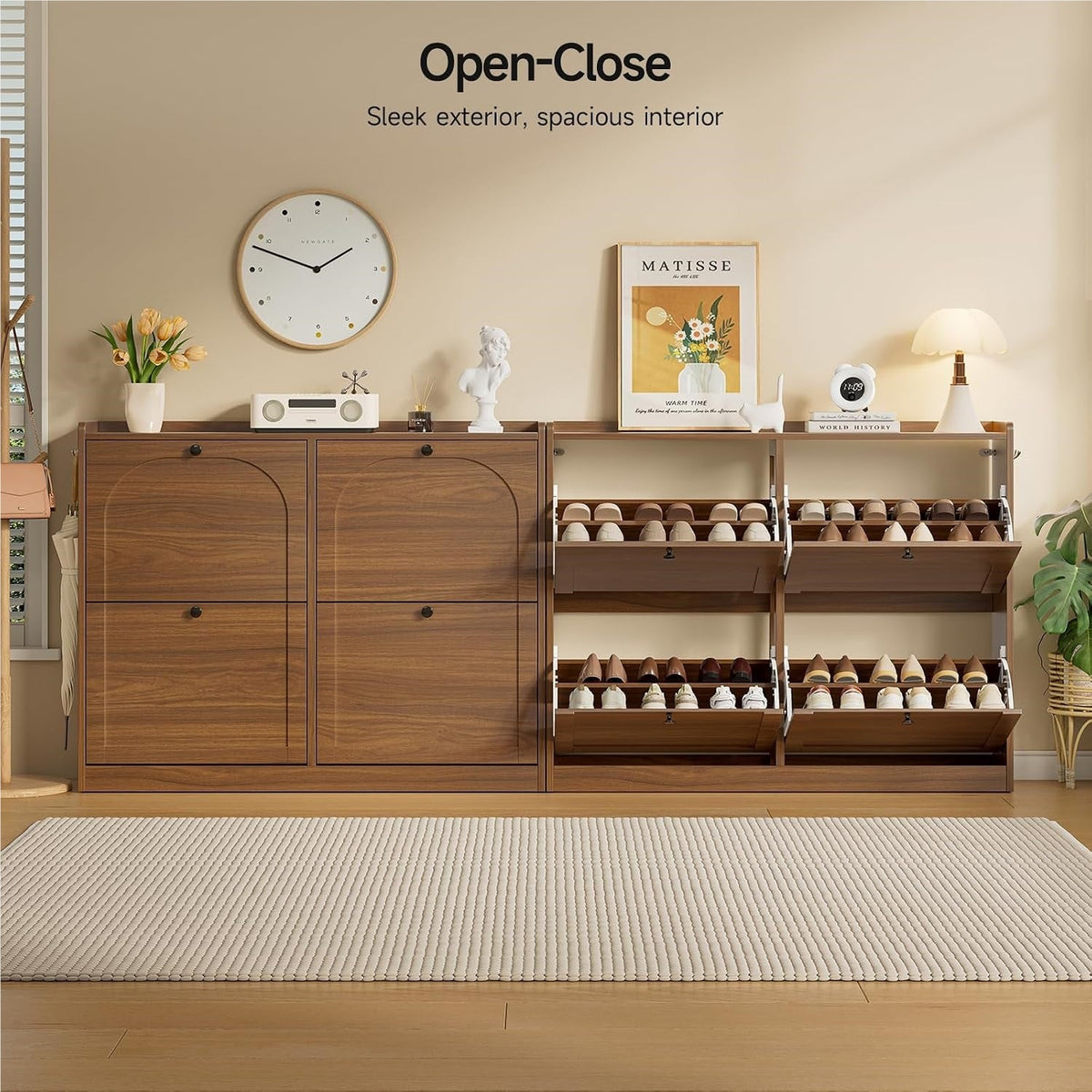 Narrow Shoe Cabinet with 4 Flip Drawers, 16-24 Pairs