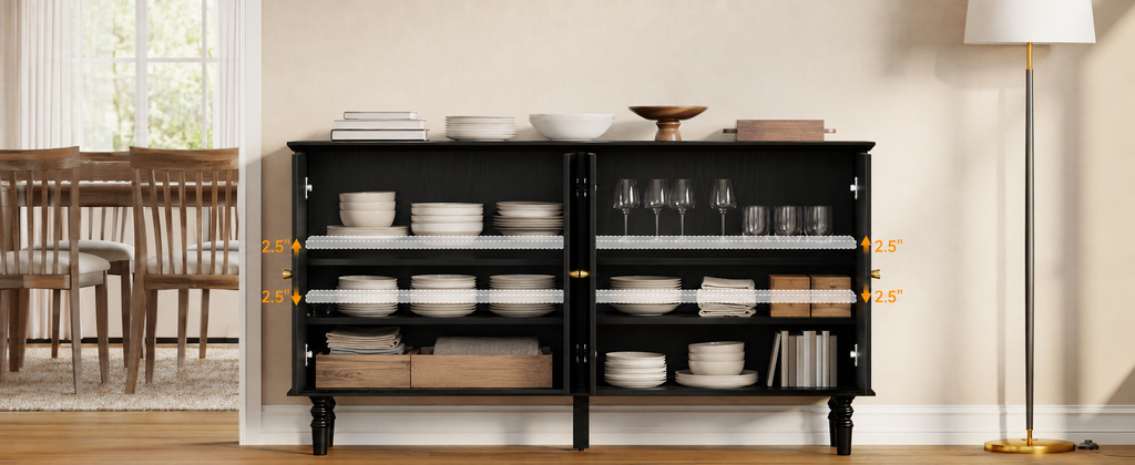 63 Inch Buffet Cabinet with Arched Doors