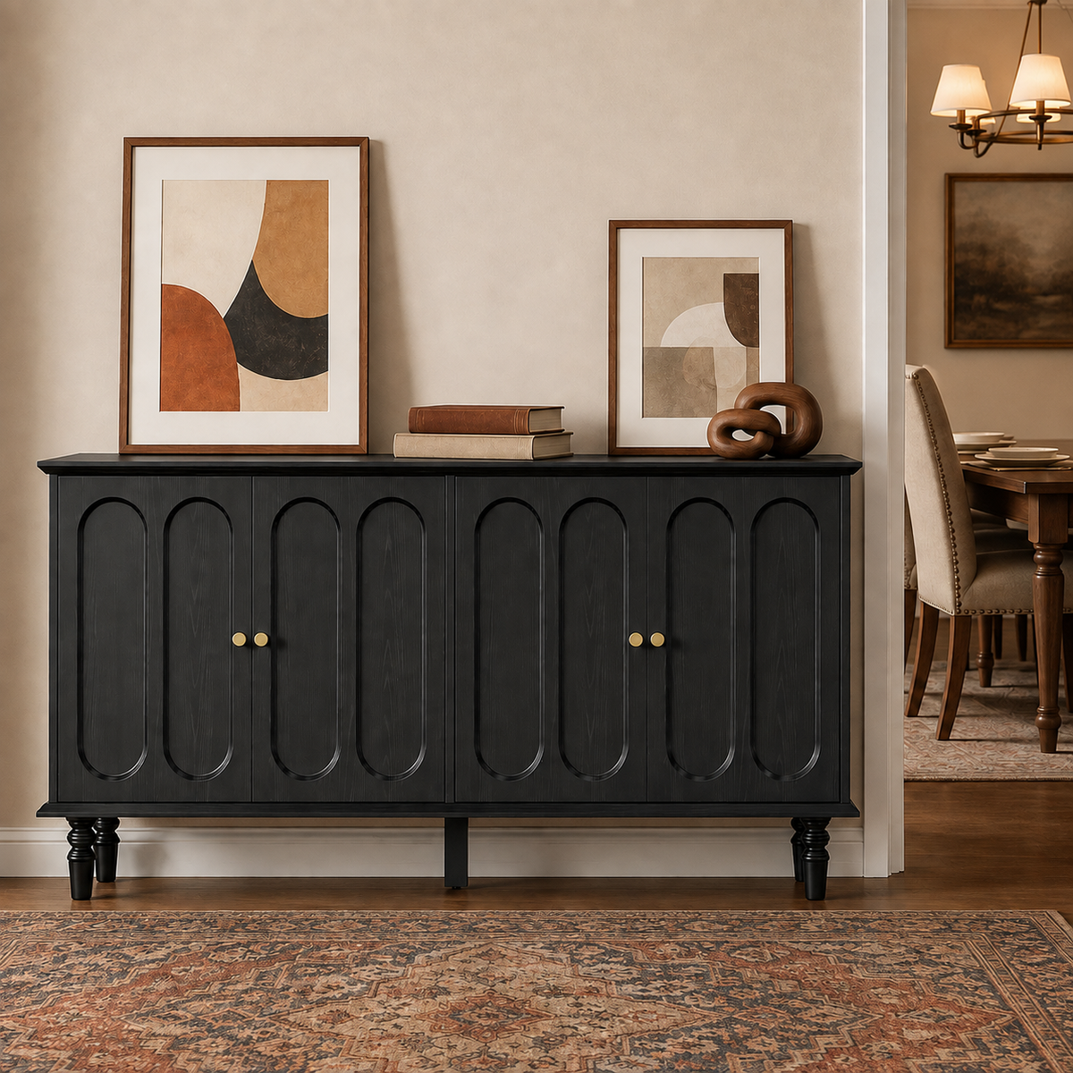 63 Inch Buffet Cabinet with Arched Doors