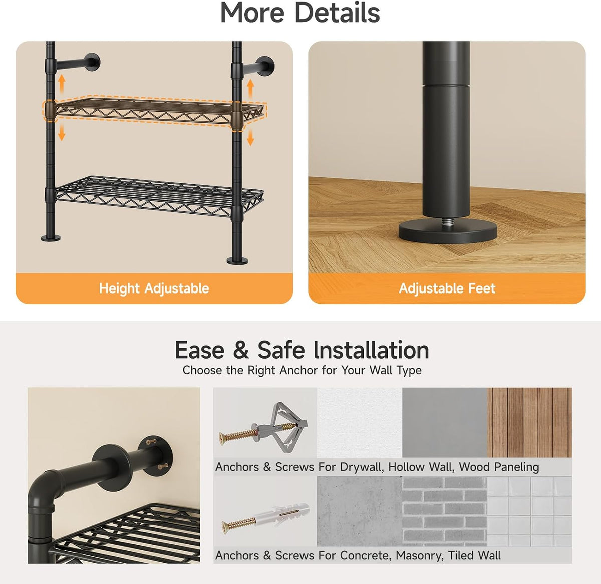 Wall-Mounted Heavy-Duty Closet System, 9 Rods