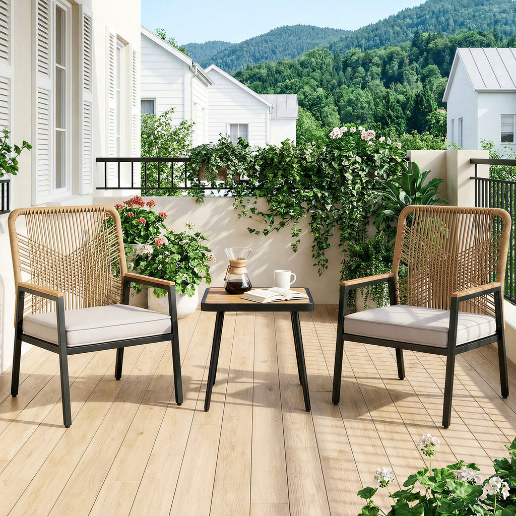 Outdoor PE Rattan Patio Chairs with Cushions, Set of 2-8