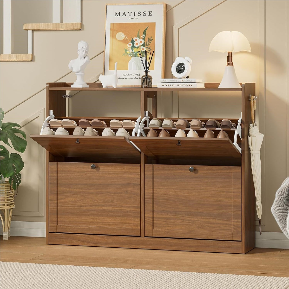 Narrow Shoe Cabinet with 4 Flip Drawers, 16-24 Pairs