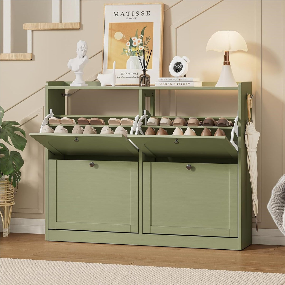 Narrow Shoe Cabinet with 4 Flip Drawers, 16-24 Pairs