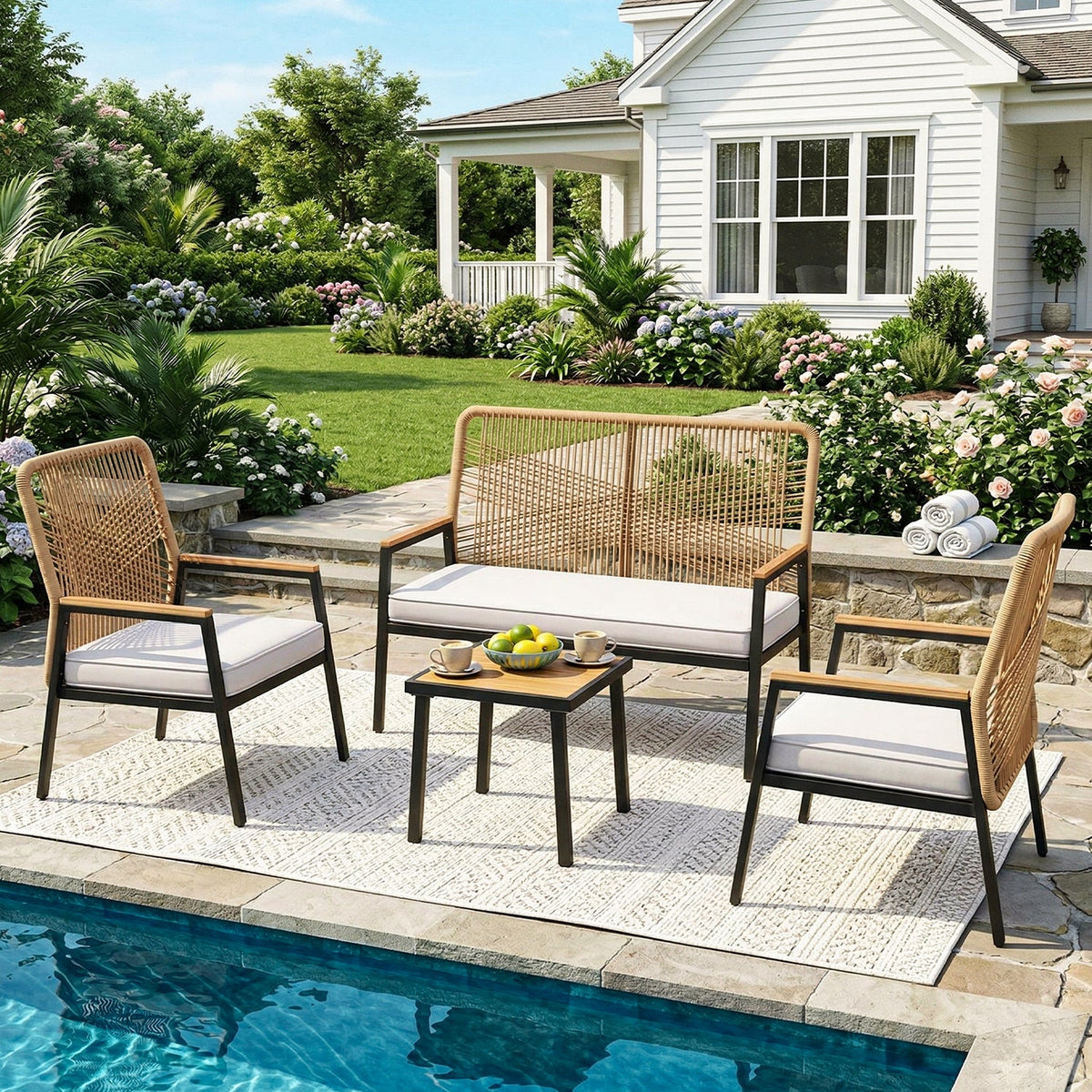 Outdoor PE Rattan Patio Chairs with Cushions, Set of 2-8