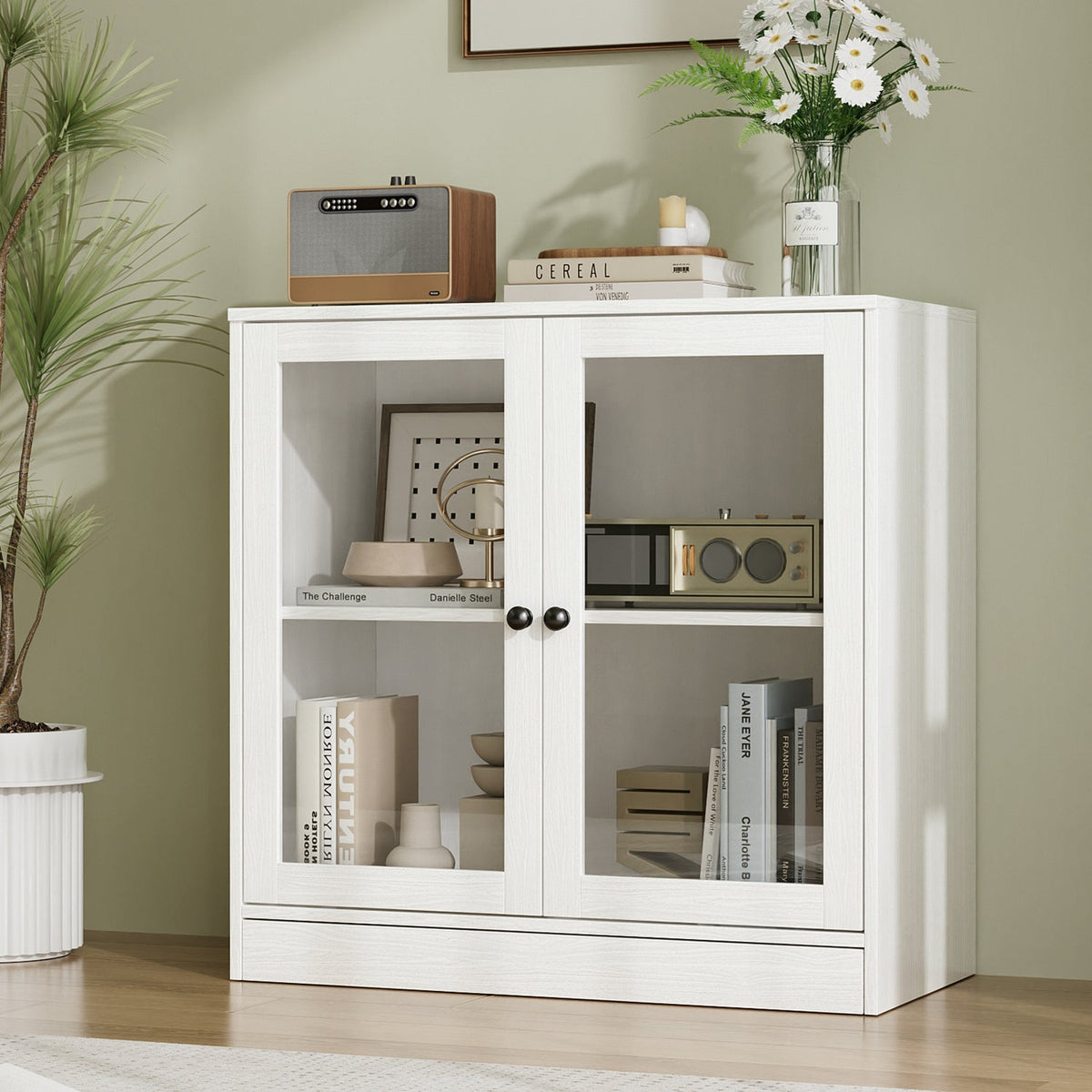 Accent Cabinet with Glass Doors and Small TV Stand