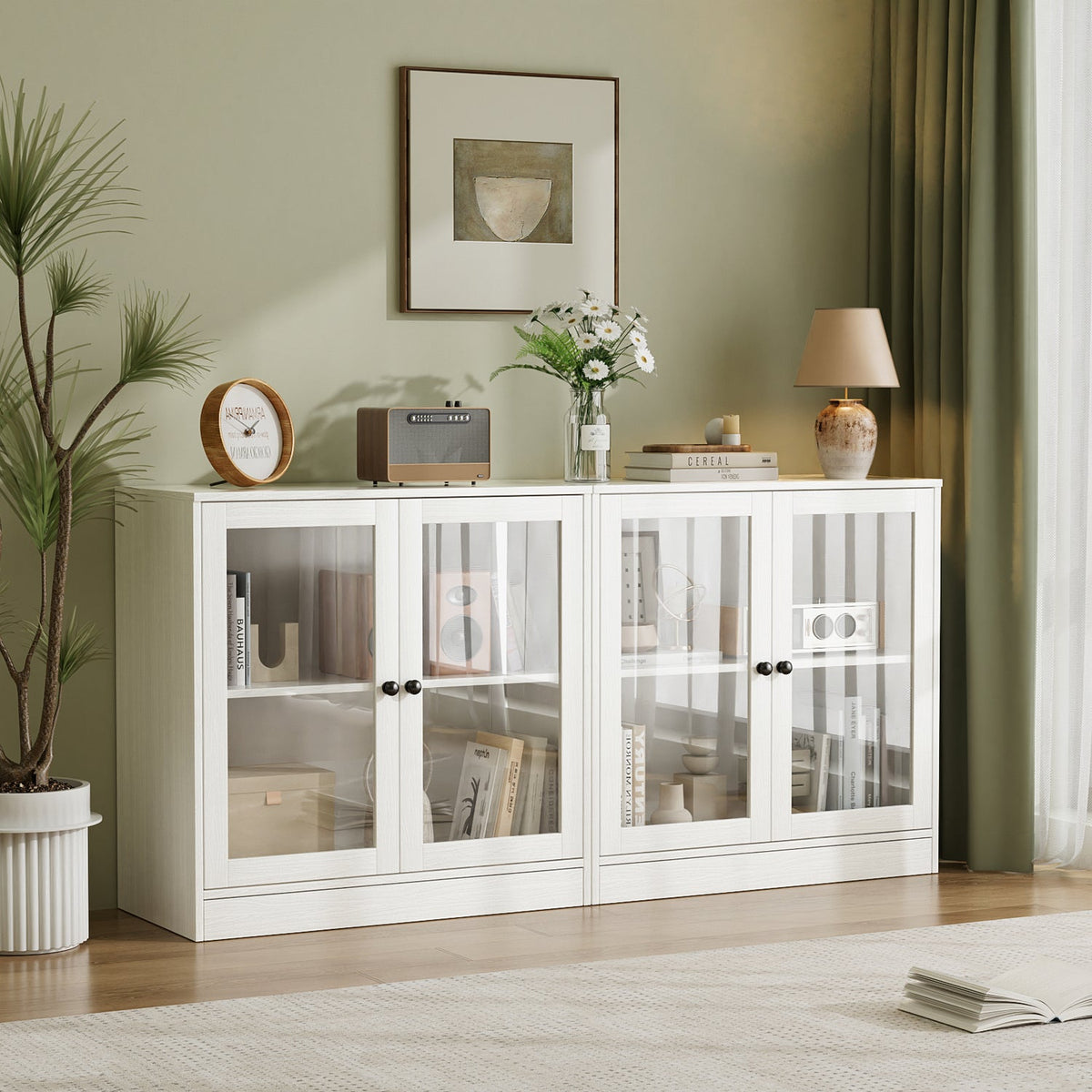 Accent Cabinet with Glass Doors and Small TV Stand