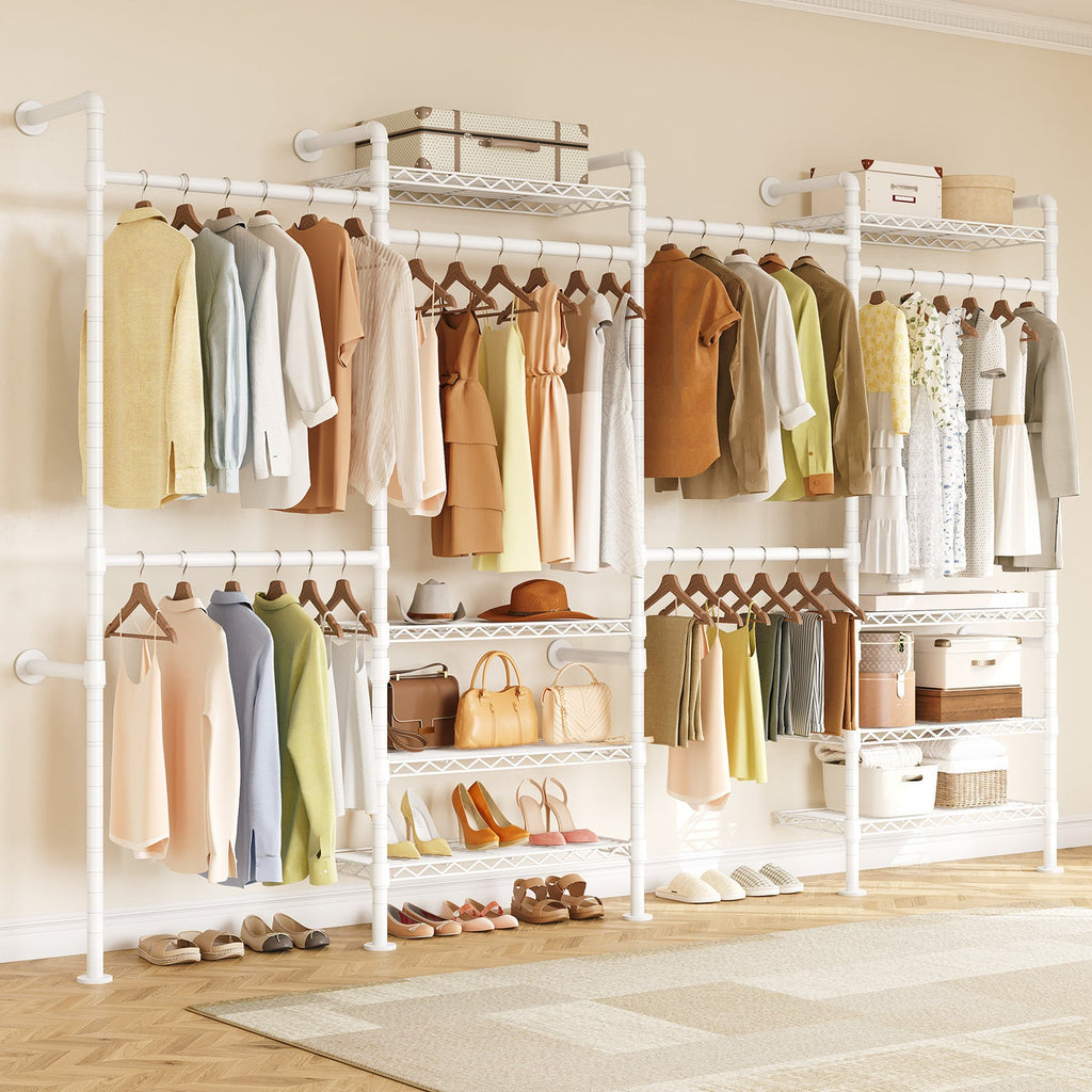 Wall Mounted Closet System with 4 Rods and 8 Shelves