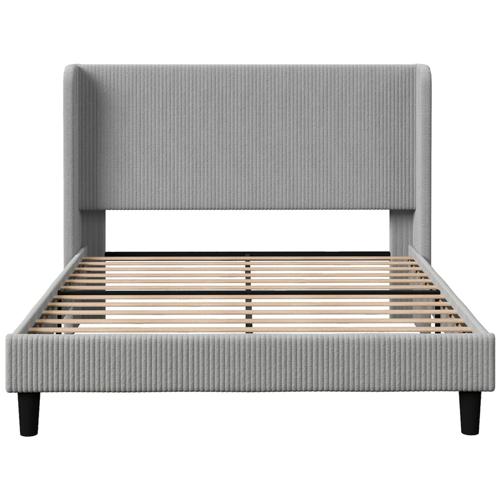 Corduroy Velvet Upholstered Bed with Wingback Headboard