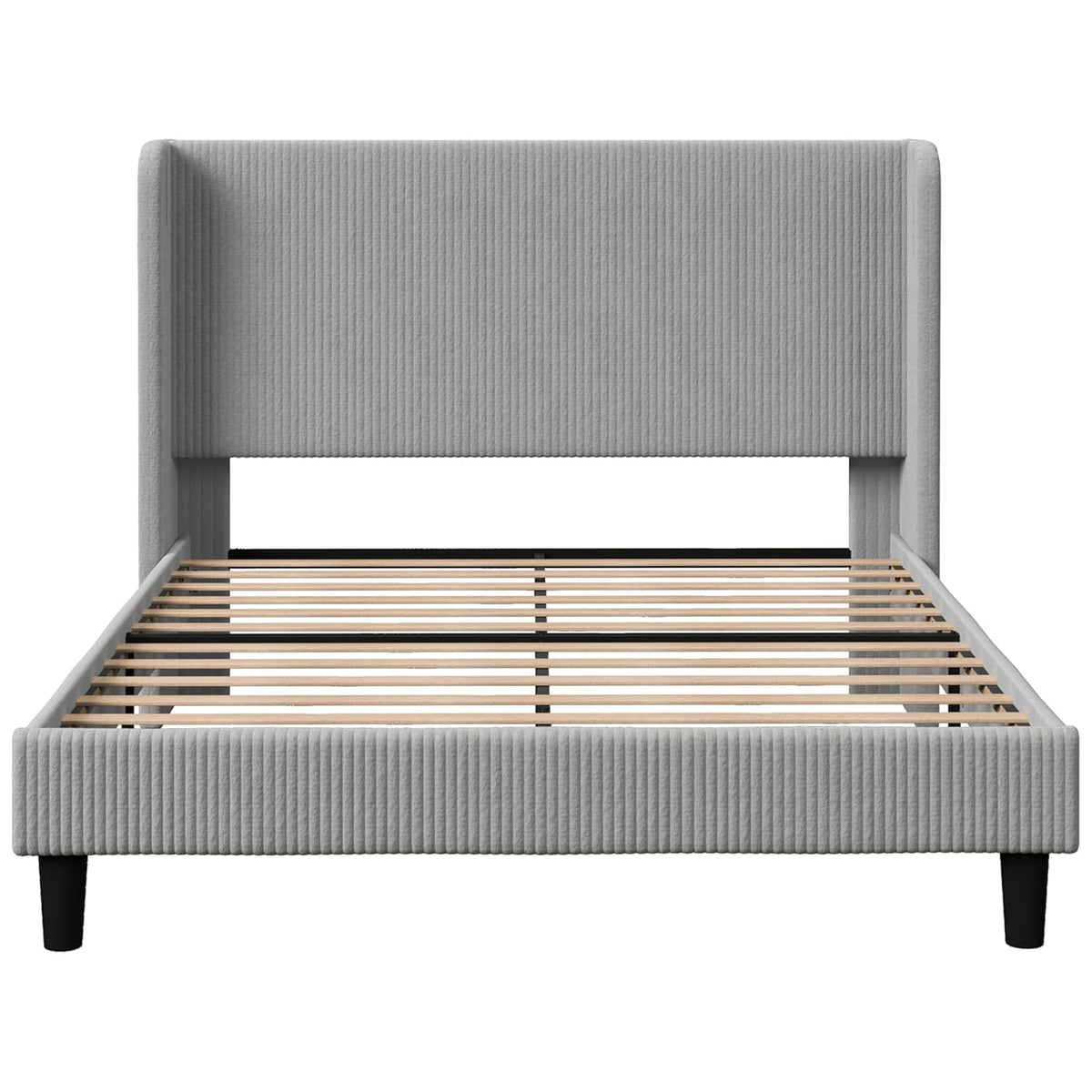 Corduroy Velvet Upholstered Bed with Wingback Headboard