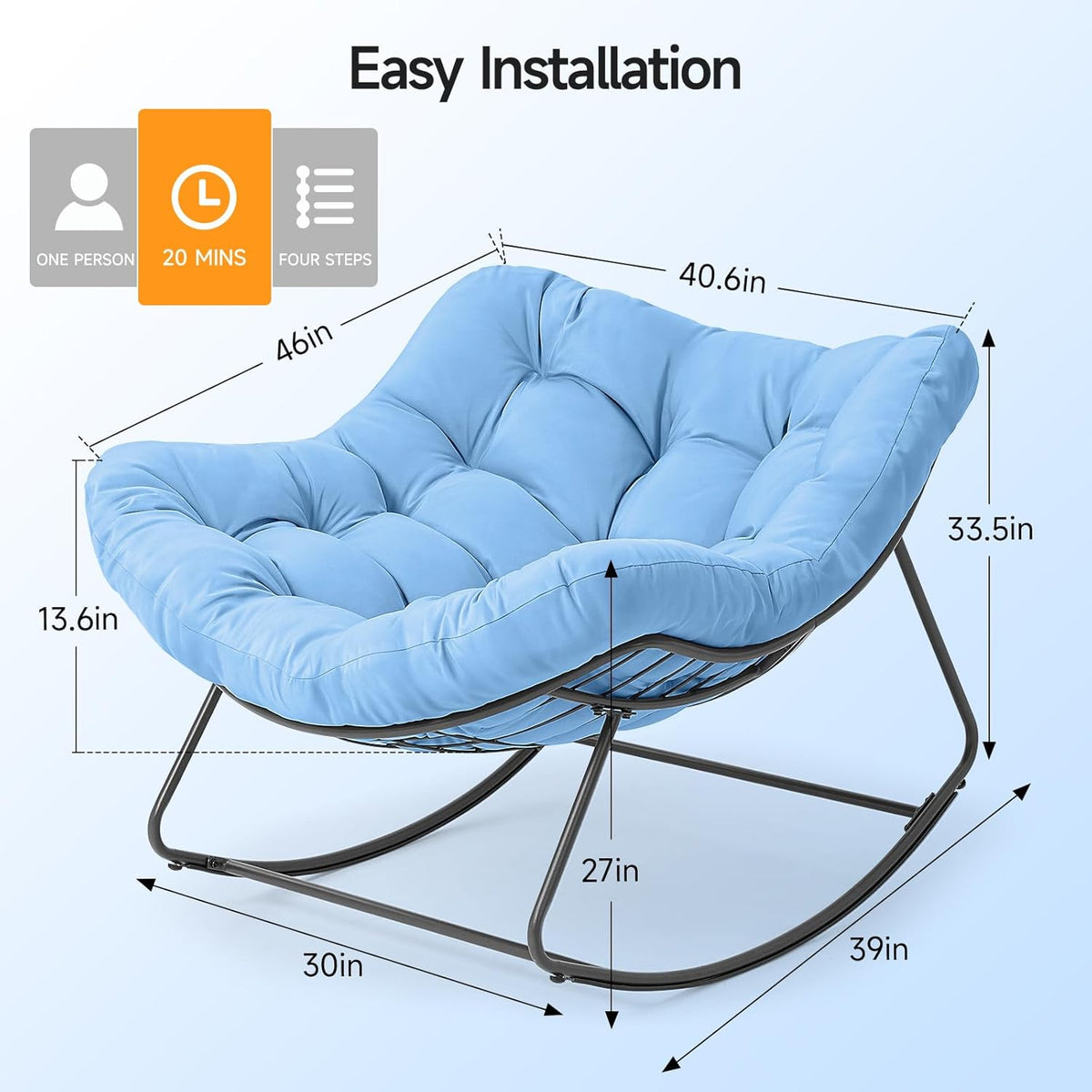 Papasan Rocking Egg Chair with Thick Cushion