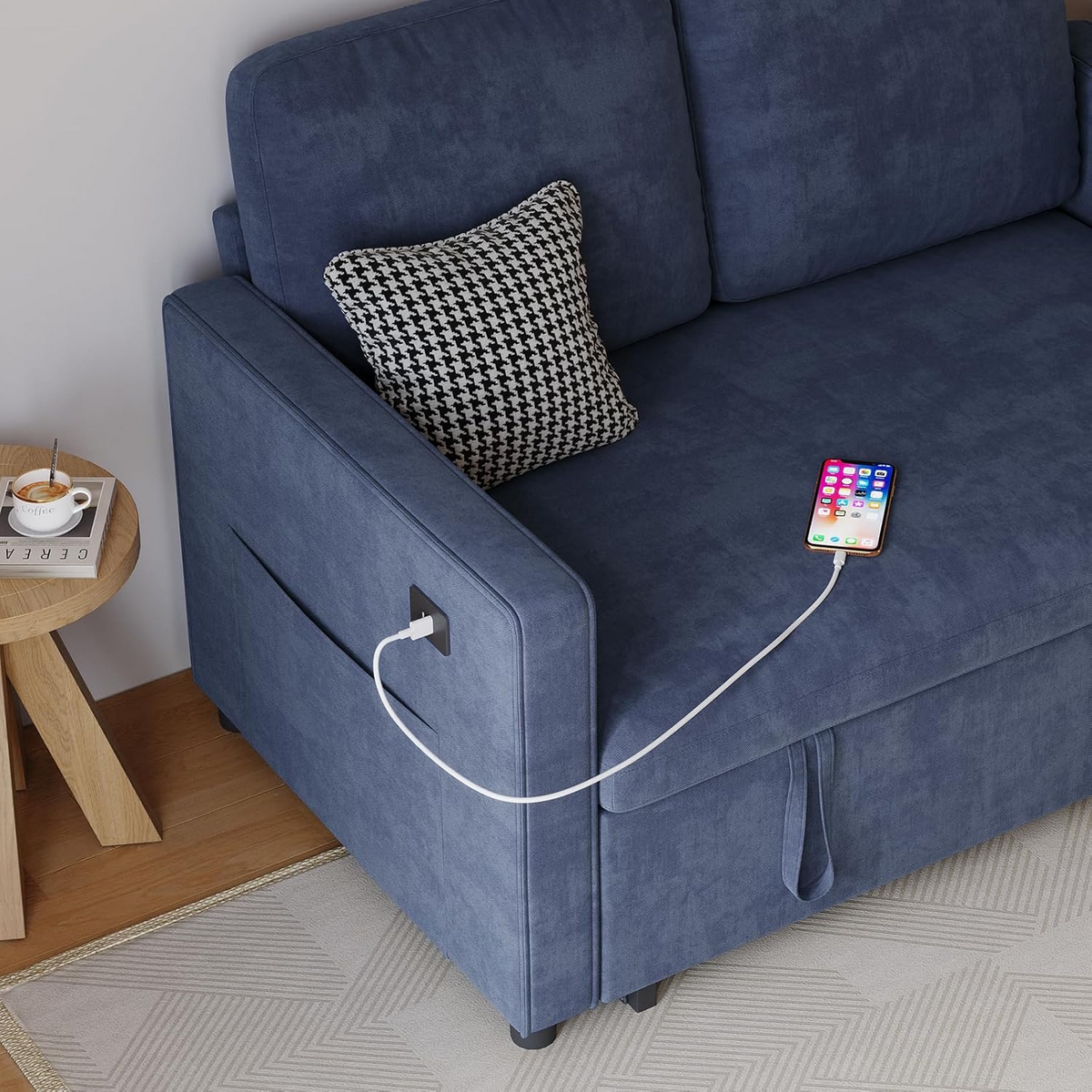 54" Chenille 3-in-1 Sleeper Sofa Bed with USB Ports