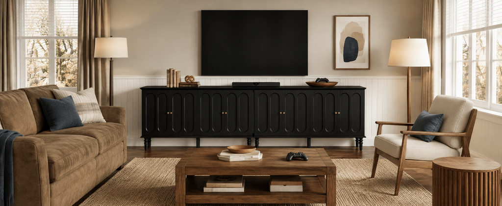 63 Inch Buffet Cabinet with Arched Doors