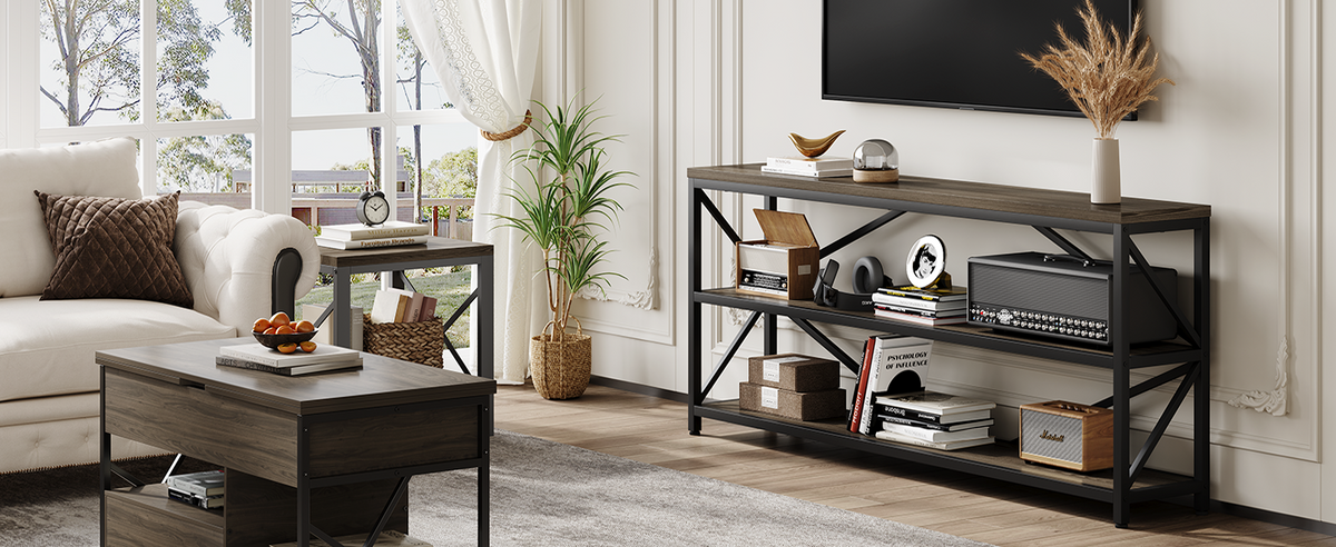 70.8 Inch Industrial Console Table with 3-Tier Shelf