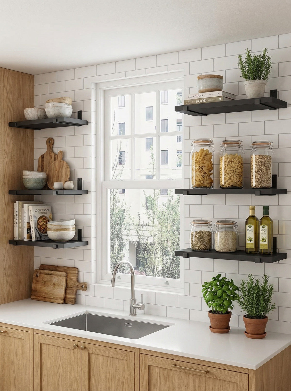 Rustic Floating Wood Wall Shelves, 5 or 8 Pack