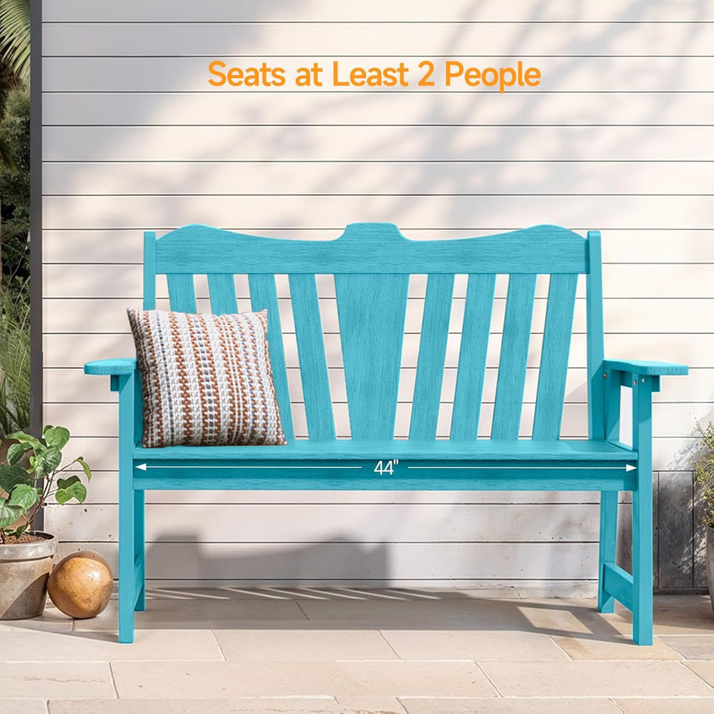 Weatherproof Patio Garden Bench with Wide Armrests
