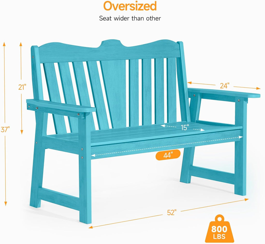 Weatherproof Patio Garden Bench with Wide Armrests