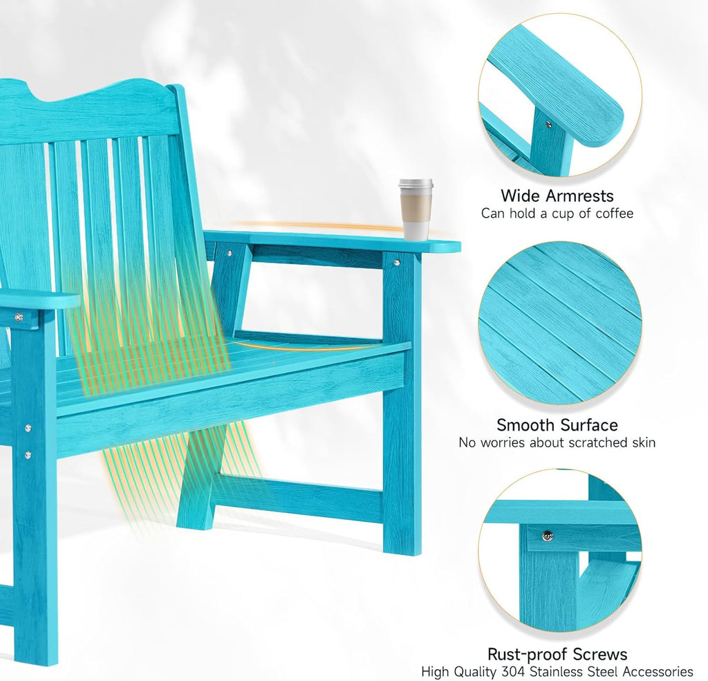 Weatherproof Patio Garden Bench with Wide Armrests