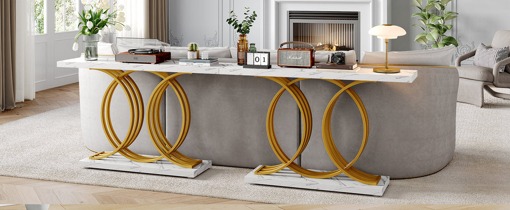 55" Marble Pattern Entryway Table with Metal Legs