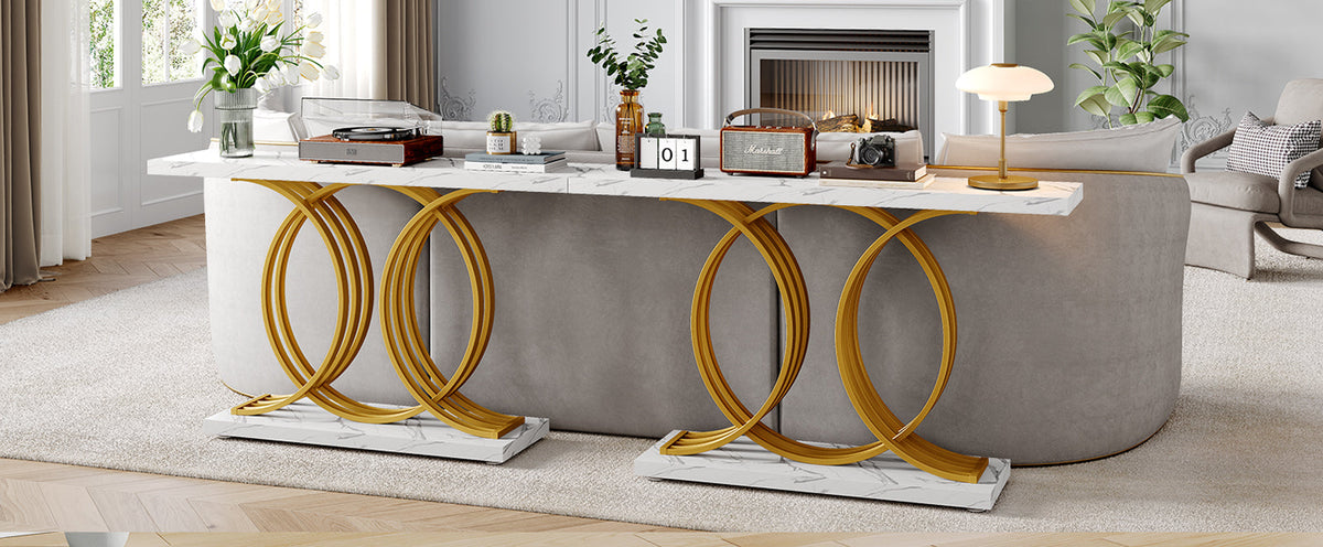 55" Marble Pattern Entryway Table with Metal Legs